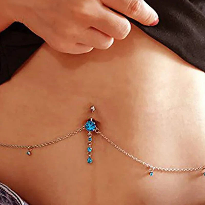 sengpan Women Sexy Rhinestone Dangle Belly Button Chain Navel Piercing Ring Body Jewelry Waist Chain Button Summer Beach Jewelry