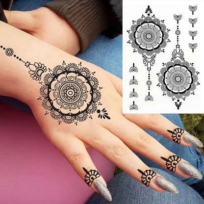 sengpan Black Henna Tattoo Stickers Temporary Tattoo for Women Wedding Lace Flower Mehndi Tattoo Waterproof Fake Tatoo Festival Body Art