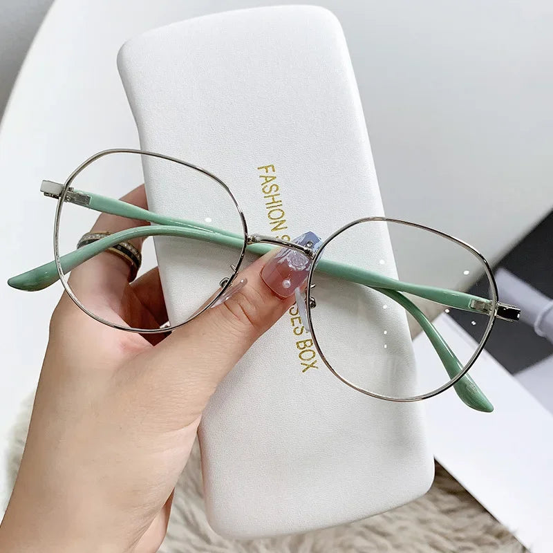 sengpan Metal Round Decor Round Glasses Women Anti Blue Light Computer Glasses Lentes Black Metal Spectacle Frame 0 Diopter 2024 Glasses