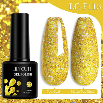 sengpan 7ML Quick Extension Gel Nail Polish Gold Foils Glitter Polish Vernis Semi Permanent UV Gel Nail Art Soak Off Hard Gel