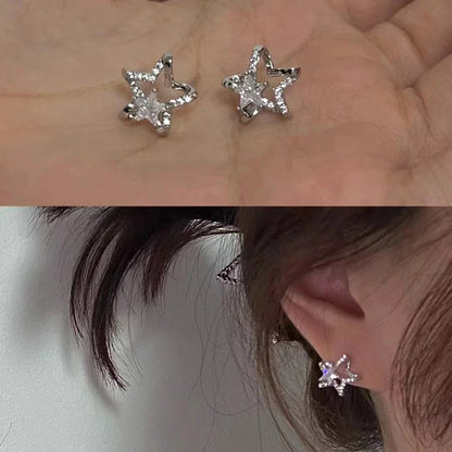 sengpan 6pcs/Set Y2k Love Star Stud Earrings For Women Girl Vintage Irregular Zircon Bowknot Shiny Earrings Set Punk Trendy Jewelry Gift