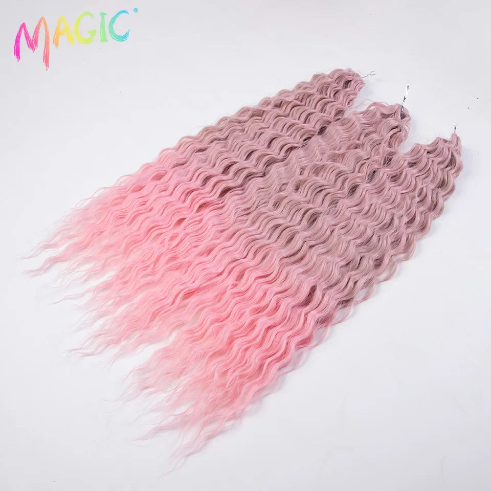 sengpan  Synthetic Hair Water Wave 24Inch Braid Hair Twist Crochet Hair Ombre Blonde Pink Deep Wave Braiding Hair Extension Cosplay