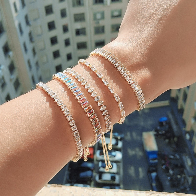 sengpan Tennis Bracelets for Women Shining Gold Color Single Layer CZ Charm Bracelet Statement Wedding Party Jewelry Wholesale