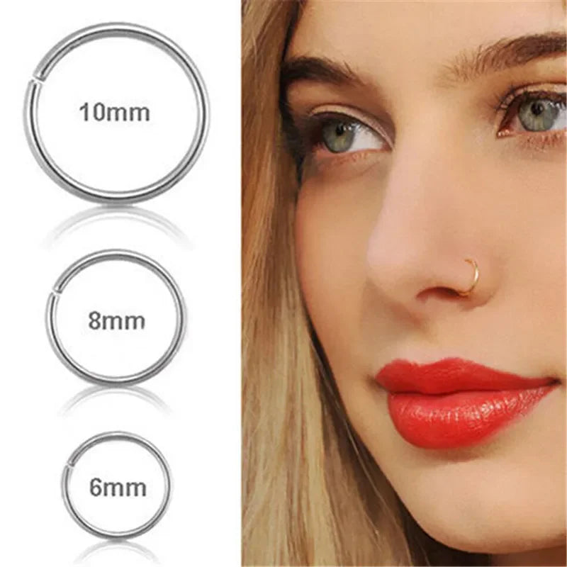 sengpan 3pcs Round Shaped Fake Nose Ring Hoop Septum Rings Stainless Steel Nose Fake Piercing Oreja Pircing Jewelry Nose Ring Piercing