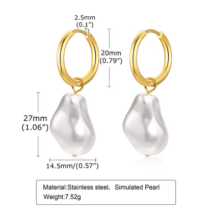 sengpan Pearl Earrings, Simulated Pearl Huggie Hoop Earrings, Chunky Irregular Statement Pearl Earrings for Men Women