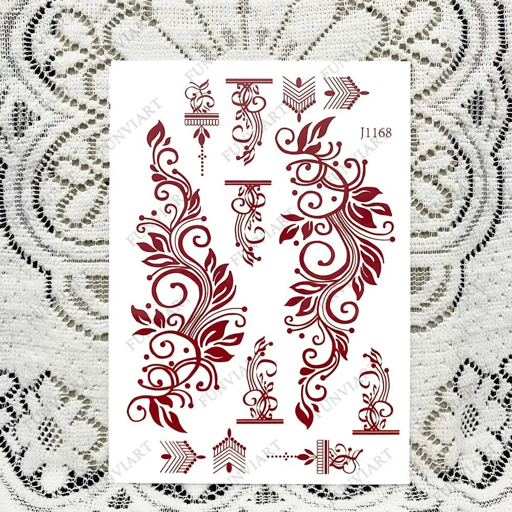 sengpan Red-brown Henna Tattoo Stickers Temporary Tattoos for Women Mandala Mehndi Stickers for Hand Women's Body Protection Fake Tattoo