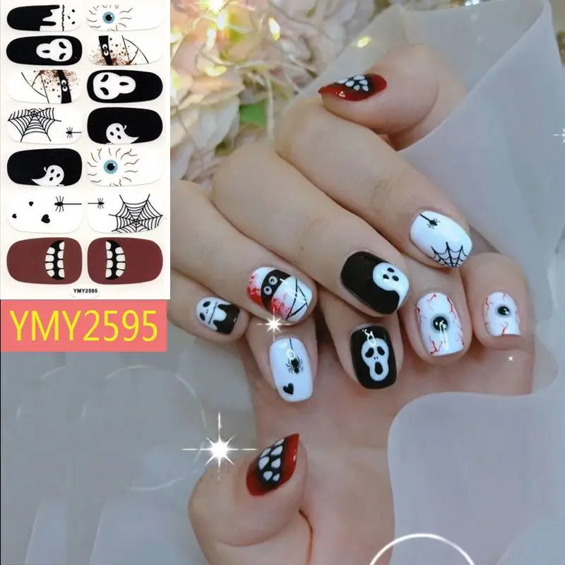 sengpan Baking Free Halloween Nail Stickers Full Sticker Fashion Nail Art Jewelry  Pumpkin Ghost Wholesale Applique Nail Sticker