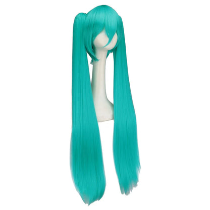 sengpan W Synthetic Hair Miku Cosplay Long Wig Green Heat Resistant Party Wigs with 2 Clip Ponytails Wigs