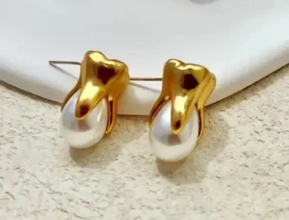 sengpan Vintage Ear Shape Pearl Ring Eye Earrings