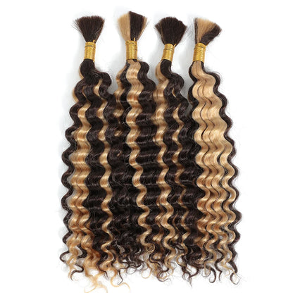 sengpan Human Braiding Hair 1 Bundle 20 Inch Human Hair Bundles for Braiding Highlight P4/27 Color Deep Wave Bulk Human Hair Bundles