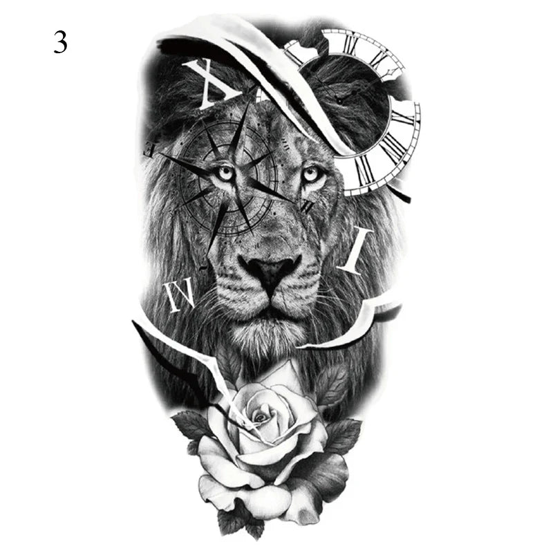 sengpan Large Arm Sleeve Tattoo Lion Tiger Black Waterproof Temporary Tatoo Sticker Wild Wolf Tiger Men Full Skull Totem Fake Tattoos