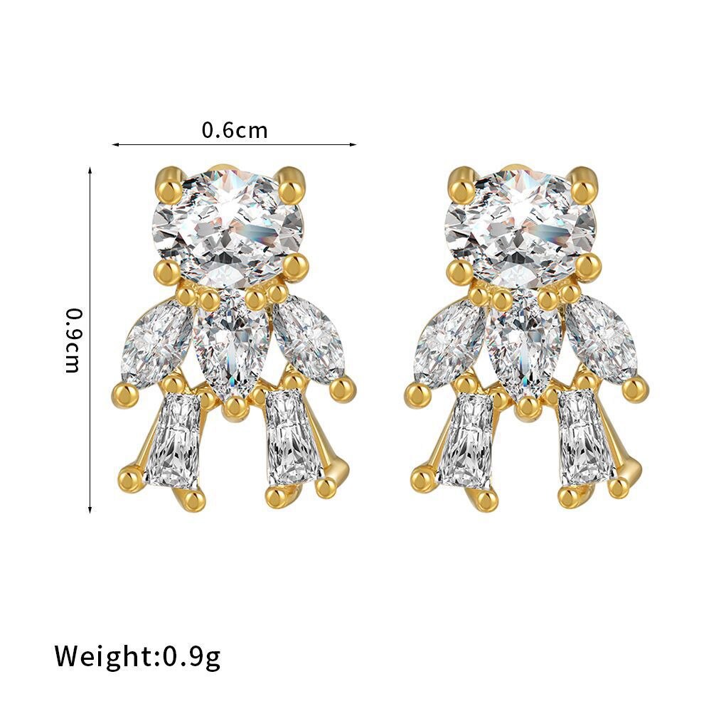 sengpan 1 Pair Ins Wind Cone Crown Zircon Earrings Cute Bear Cartoon Personality Ear Jewelry Colorful Simple Style Earrings for Women