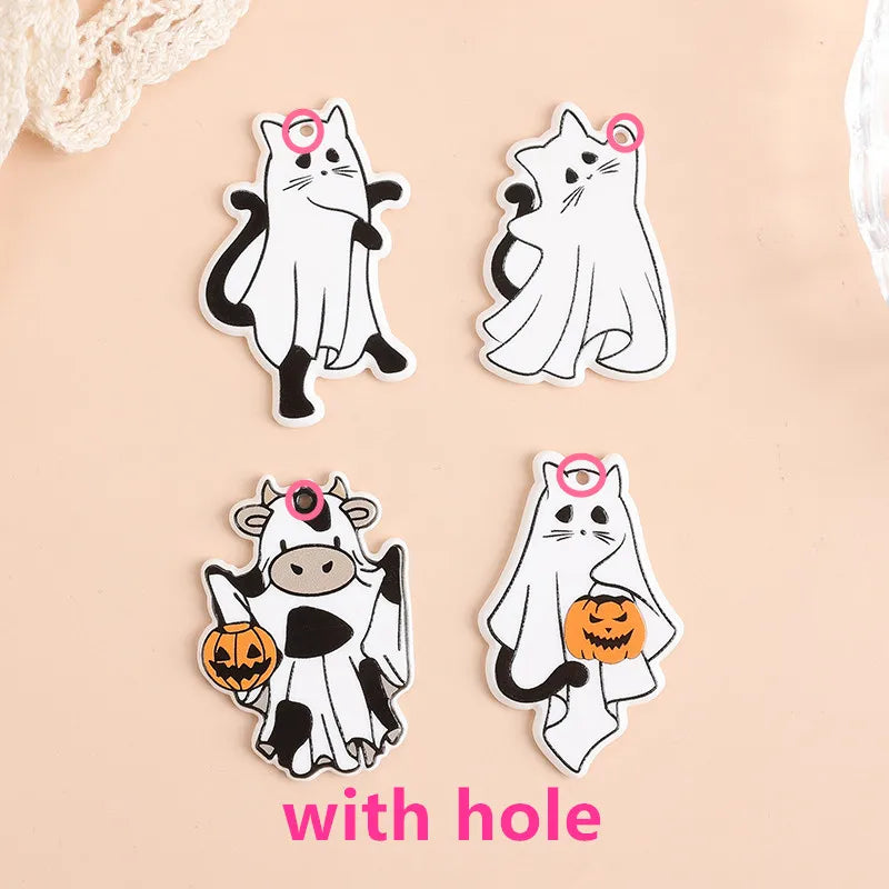 sengpan 8Pcs Halloween Charms Creative Acrylic Ghost Cat Cow Pendant For Keychain Necklace Jewelry Diy Making