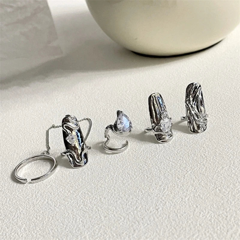 sengpan Metal Open Nail Rings Elegant Fingertips Statement Jewelry Gift Adjustable Nail Art Rings Set Alloy Material for Women