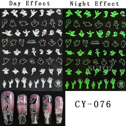 sengpan 3D Halloween Nail Art Stickers Horror Ghost Skull Evil Eye Anime Decals Bloody Rose Sticker for Nail Manicure Decoration LEBF956