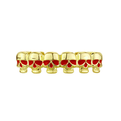 Lianfudai 2024 Hip Hop Skull Teeth Grillz Punk 14K Gold Plated Tooth Caps For Women Men Jewelry Dental Grills Party Gift