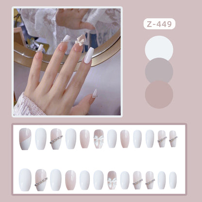 sengpan 24P Nail Art Fake Nails Japanese Ballerina Press on Nails Set Diamond Streamer Flash Fly Butterfly Seamless Removable False Nail