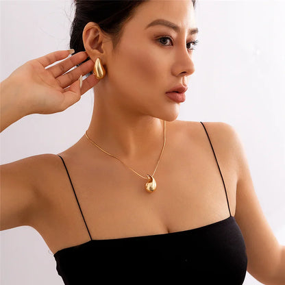 sengpan Gold Color Stainless Steel Goth Snake Chain Necklace Jewelry Sets for Women Lightweight Hoops Chunky Water Drop Earrings Gift