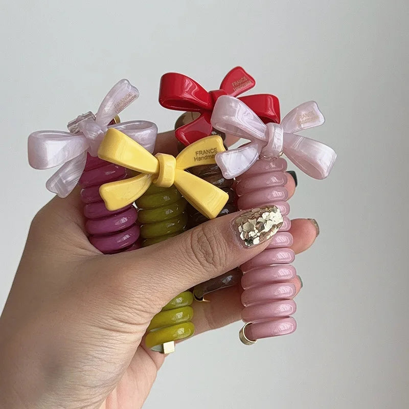 sengpan Spring Summer Acetate Bow Bubble Braid Telephone Wire Scrunchie for Girls Children 2024 Cute Coloured Elastic Hair Band Headwear