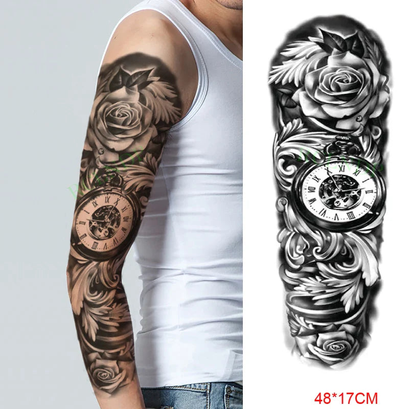 sengpan Waterproof Temporary Tattoo Sticker Anubis Ancient Egypt Greece Zeus Eye Full Arm Fake Tatto Flash Tatoo Sleeve for Men Women