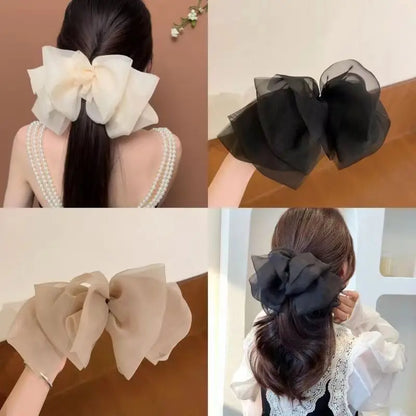 sengpan Big Hair Bows Chiffon Solid Color Large Bowknot Hairpins Spring Clamp Clip for Women Fashion Korea Headwear Accessories New