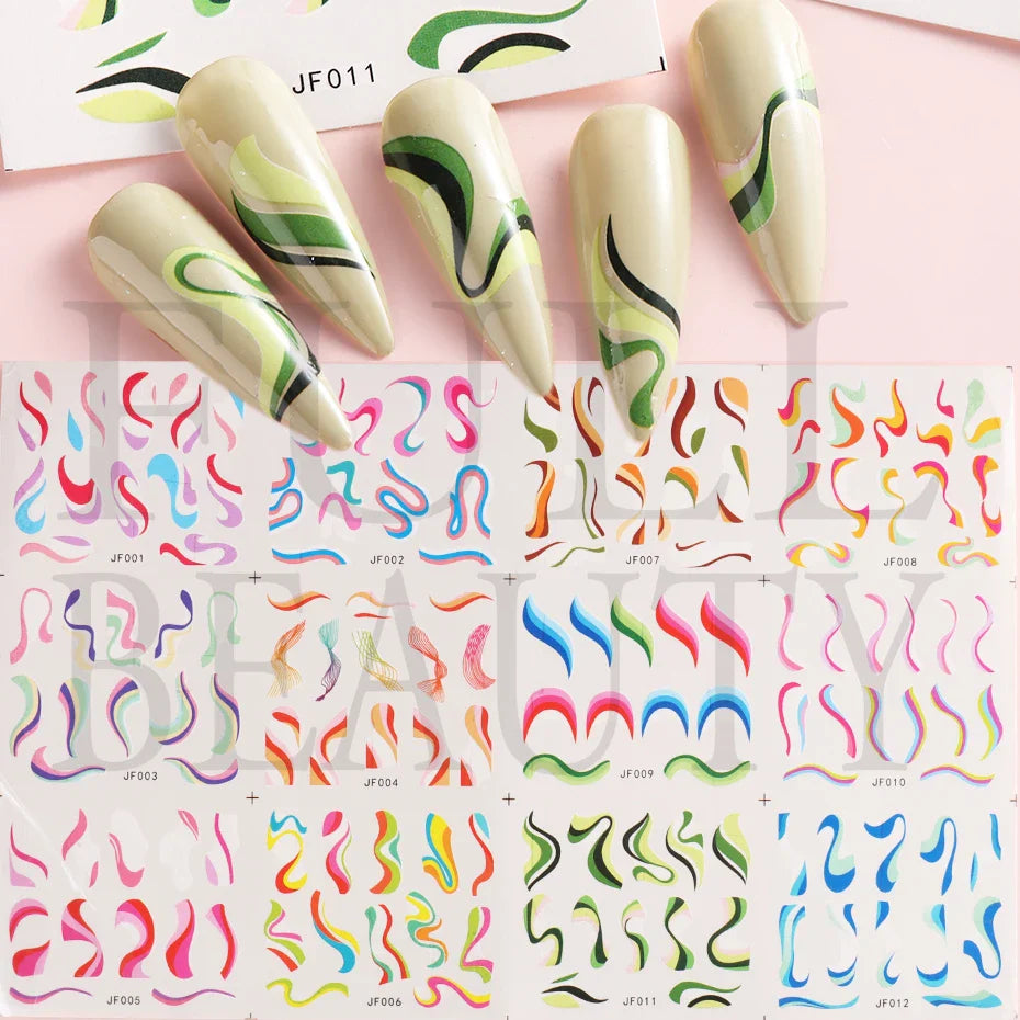 sengpan 12pcs Neon Graffiti Rainbow Design Stickers For Nails Halloween Skeleton Bleeding Ghost Vessel Sliders Decor Accessory LEJF37-48