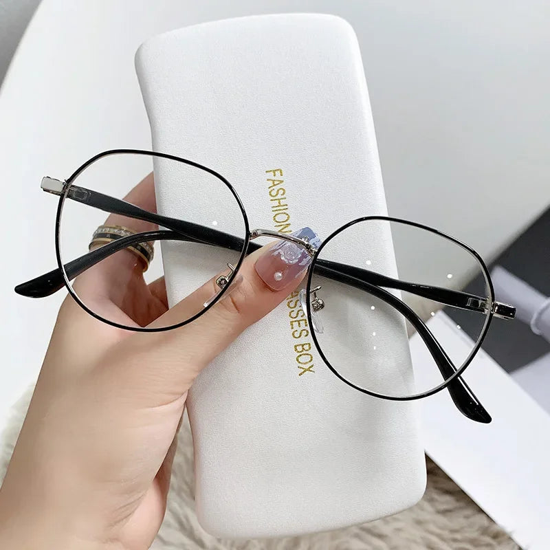 sengpan Metal Round Decor Round Glasses Women Anti Blue Light Computer Glasses Lentes Black Metal Spectacle Frame 0 Diopter 2024 Glasses