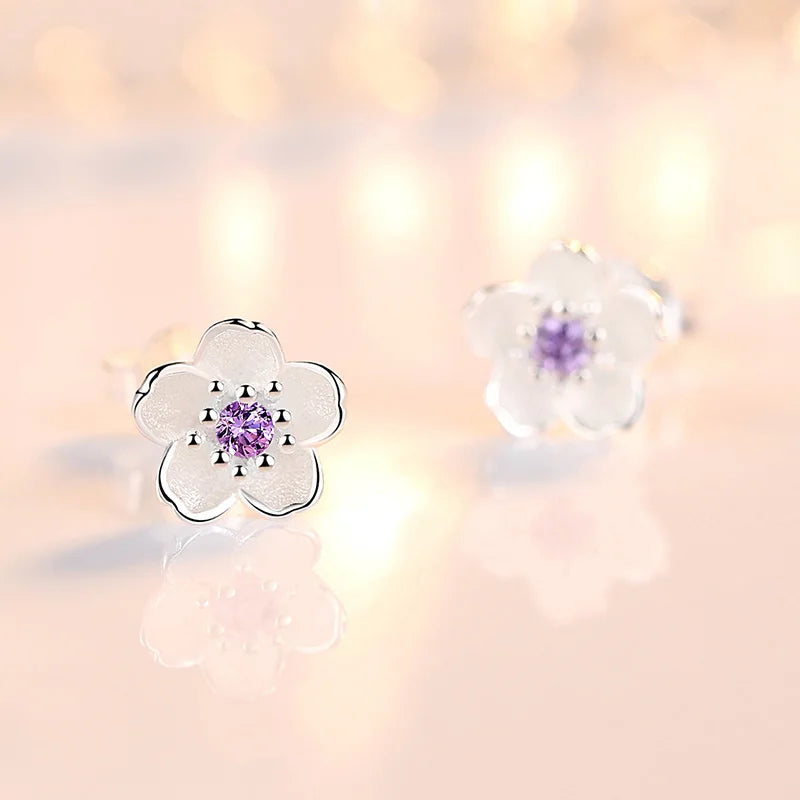 sengpan Real 925 Sterling Silver Crystal Jewelry New Flower Stud Earrings For Women XY0202