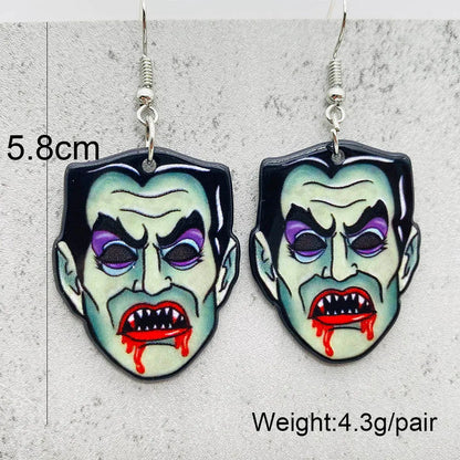 sengpan 19 kinds of Halloween Acrylic Earrings Christmas Night Horror Movie Cartoon Character Asymmetric Earring for Women Jewelry