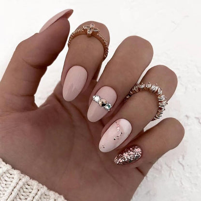 Lianfudai current nail trends 2023   24Pcs Oval Head False Nails Short Almond Fake Nails with Butterfly Design Wearable Finished Nail Tips Full Cover Press on Nails