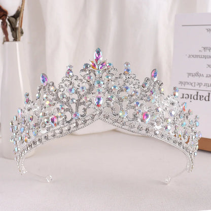 sengpan  Baroque Pink Crystal Beads Tiara Crown Headwear For Women Girls Wedding Party Princess Bridal Queen Hair Accessories