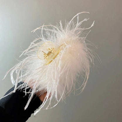 sengpan Sweet Ostrich Feather Hair Clip Female White Black Shark Hair Claw Headwear Women Hair Accessories 2023 Summer Hair clip