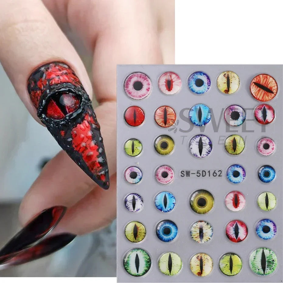 sengpan 5D Relief Skeleton Hand Halloween Nail Art Stickers Devil's Eye Slider Decal DIY Manicure Decoration Tips Nail Accessories Tools