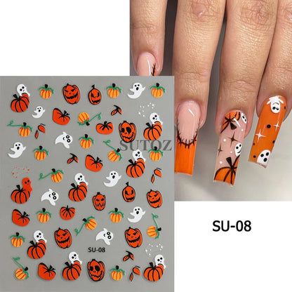 sengpan Spider Nail Art Stickers Halloween Design Ghost Skull Spider Webs Pumpkin Nail Decors Y2K Diamond Charms Manicure Decals GLJI-DZ