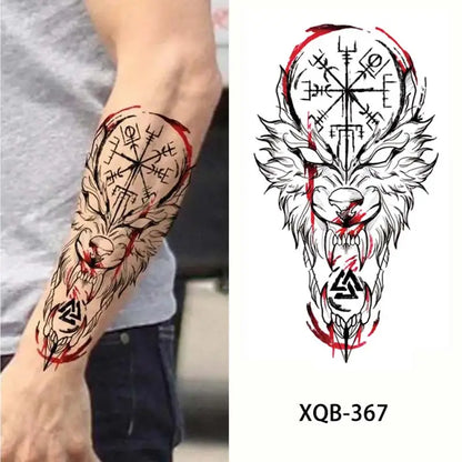 sengpan Black Forest Tattoo Sticker for Men Women Tiger Wolf Death Skull Temporary Tattoo Fake Henna Skeleton King Animal Tatoo Pattern