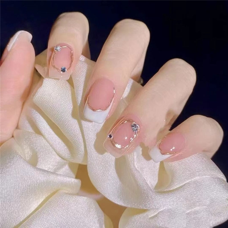 sengpan 24P Nail Art Fake Nails Japanese Ballerina Press on Nails Set Diamond Streamer Flash Fly Butterfly Seamless Removable False Nail