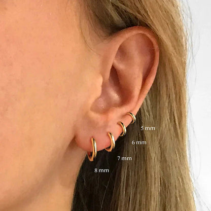 sengpan 1Pair Single Minimal Gold Color Tiny Cartilage Hoop Earrings Stainless Steel Trendy Glossy Small Huggie Earring Piercing Jewelry