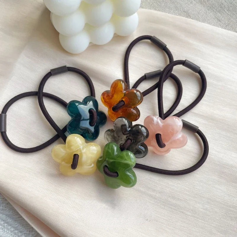 sengpan Acrylic Flower Hair Ropes for Girls Fashion Retro Ink Texture Elegant Elastic Ponytail Holder Hair Bands Hair Accessories