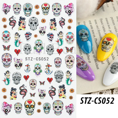 sengpan Luminous Nail Stickers Glow In Dark Halloween Nail Art Decoration Cartoon Skull Ghost Sliders Bones Spider Decal Tattoo GLYB-018