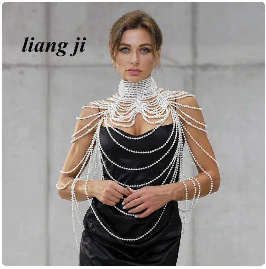 sengpan Pearl Body Chain Jewelry totally hand-made Bra fringed For Women Bridal Wedding Dress Beach Nightclub Pearl Waist chain