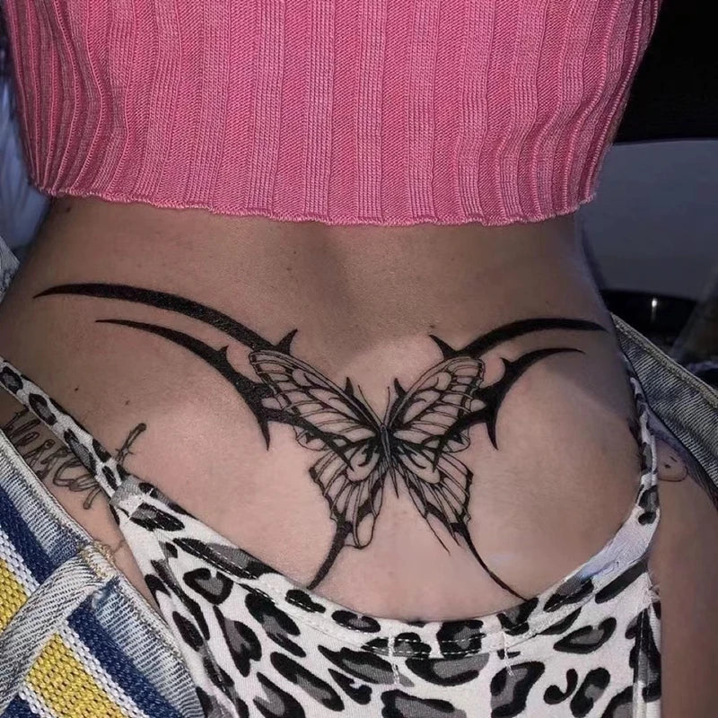 sengpan Butterfly Totem Waterproof Temporary Tattoo Stickers Female Waist Sexy Black Art Fake Tattoo Abdominal Scar Tatouage Temporaire