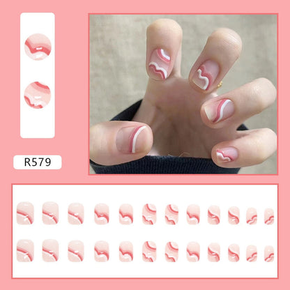 sengpan 24pcs Full Cover Wearable Press Fake Nails Art Free Gift Glue Sticker Tip Wearing Tools False Manicure Patch Paragraph