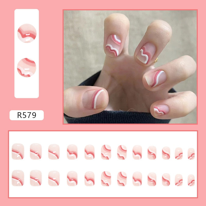 sengpan 24pcs Full Cover Wearable Press Fake Nails Art Free Gift Glue Sticker Tip Wearing Tools False Manicure Patch Paragraph