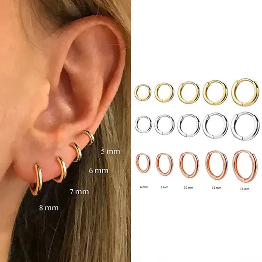 sengpan 1Pair Single Minimal Gold Color Tiny Cartilage Hoop Earrings Stainless Steel Trendy Glossy Small Huggie Earring Piercing Jewelry