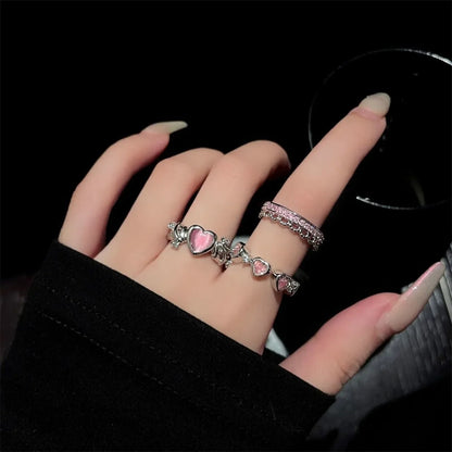 sengpan 3 Pcs/set Y2K Purple Color Heart Zircon Rings for Women Fashion Retro Gothic Shiny Queen Ring 2024 Hot Party Gifts Lucky Jewelry