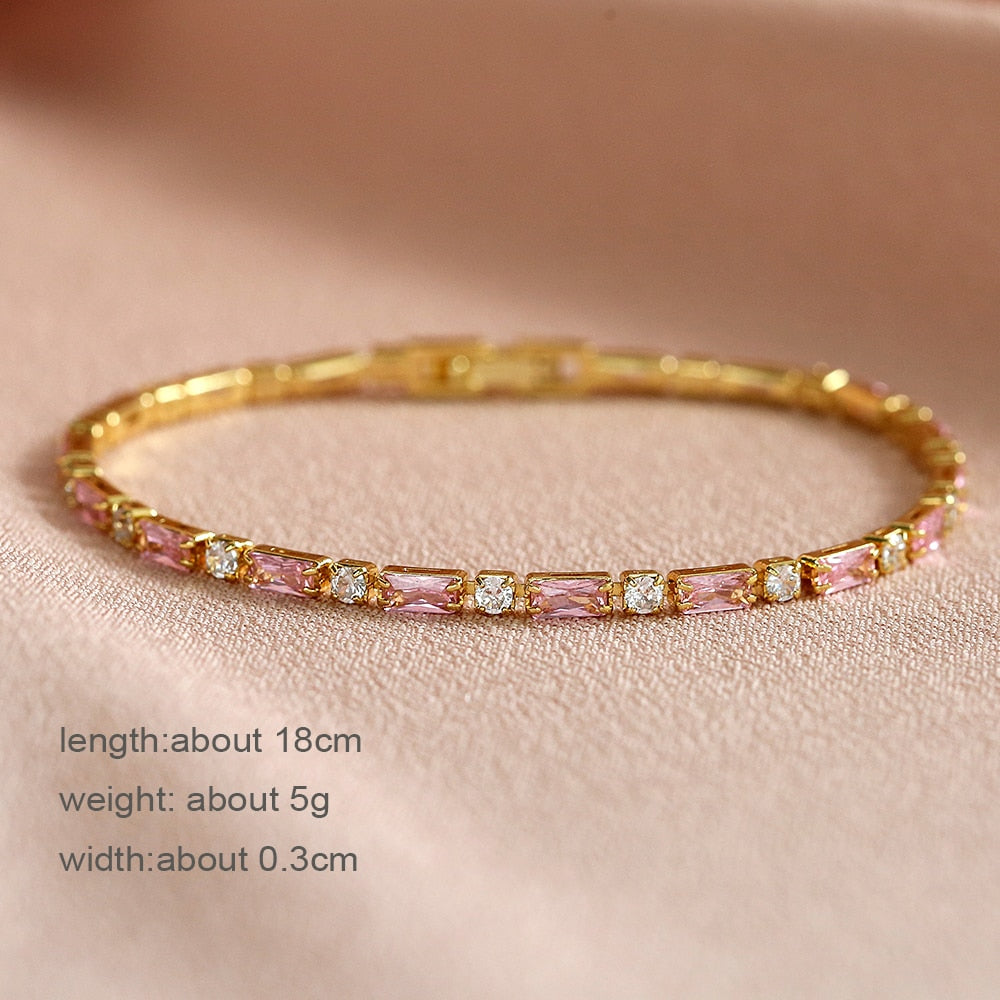 sengpan Tennis Bracelets for Women Shining Gold Color Single Layer CZ Charm Bracelet Statement Wedding Party Jewelry Wholesale