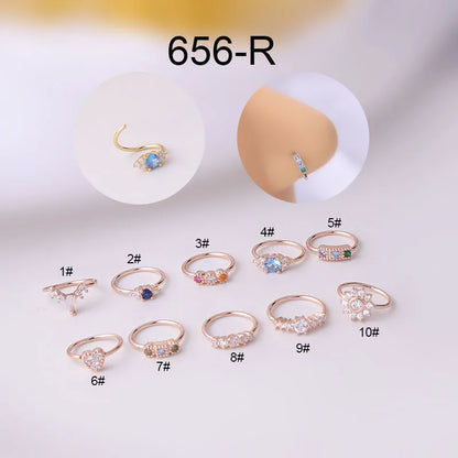 sengpan 1PC 0.8x8mm Hoop Nose Rings for Women Fashion Colorfull Zircon Heart Flower Nostril Nose Septum Ring Cartilage Piercing Jewelry