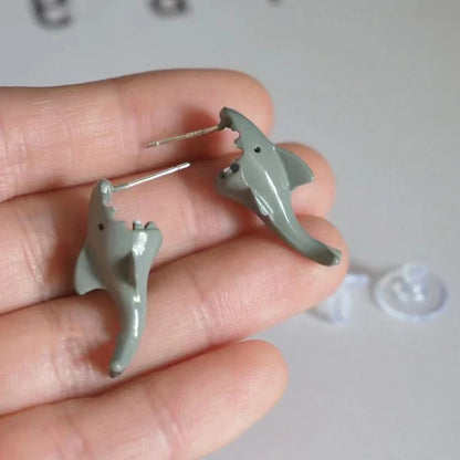 sengpan Cartoon Cute Ghost Shark Stud Earrings for Women Girls Creative Design Ear Biting Animal Funny Earings Piercing Fashion Jewelry