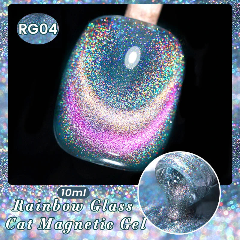 sengpan 10ml Double Light Reflective Glass Cat Magnetic Gel Sparkling Rainbow Color Gel Nail Polish Varnis Semi Permanent