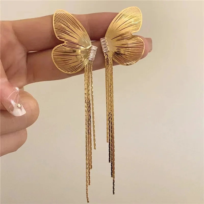 sengpan Tassel Butterfly Drop Earrings Silver Color Fashion Hanging Women Earrings Charm COOL Statement Jewelry Party Gift